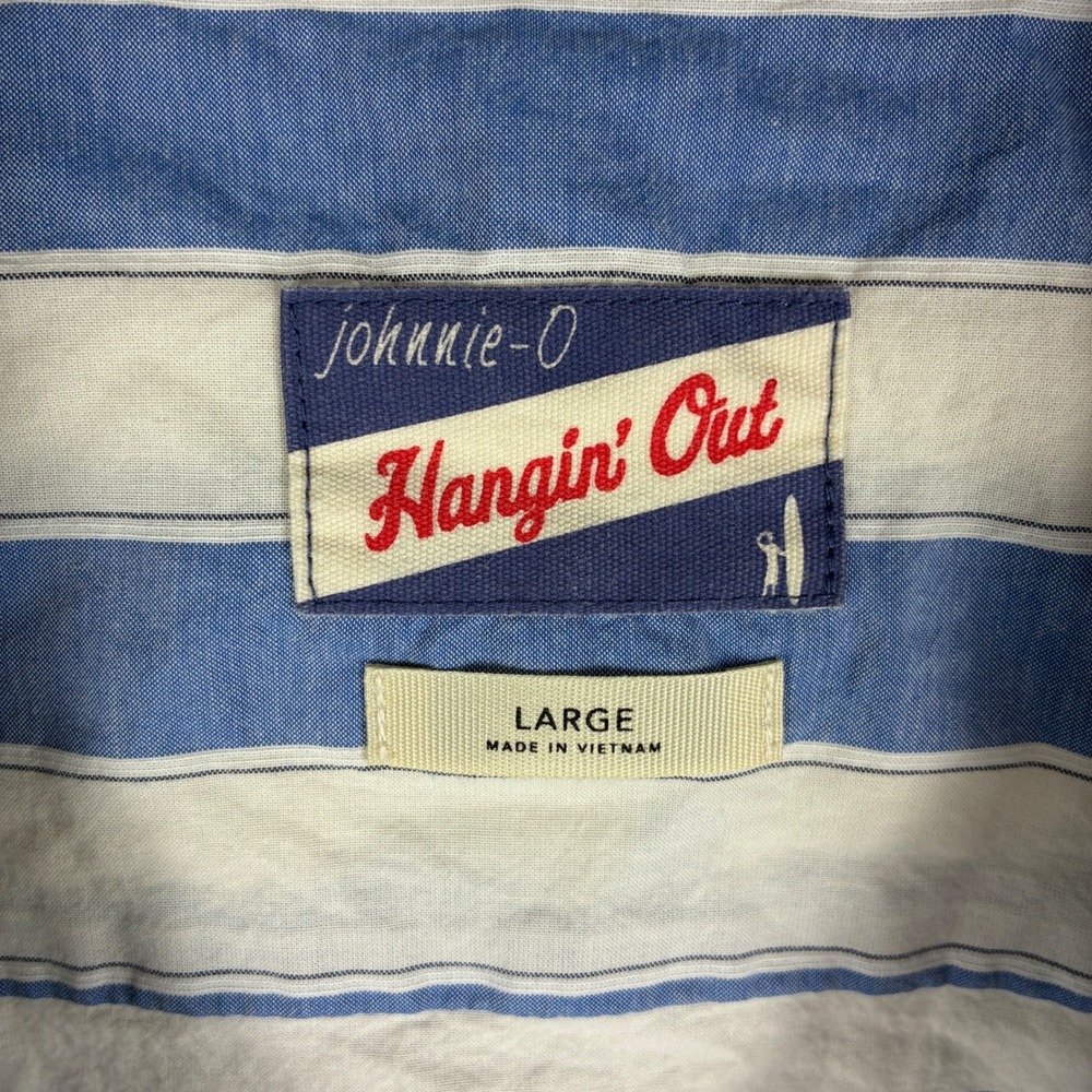 Johnnie-O Hangin Out Shirt Mens Large Laguna Blue Striped Cabana Golf Active - Picture 6 of 11